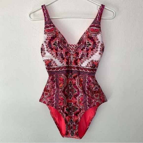Becca Braided One Piece Swimsuit Exposed Back Multi Print Size S/P - Picture 2 of 13